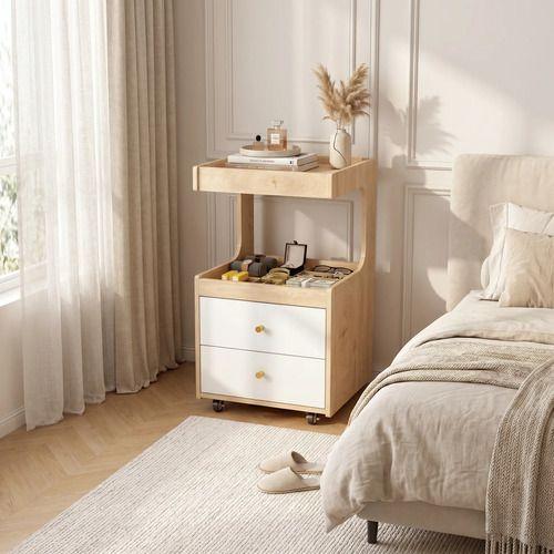 Velador Con Cajones Y Repisa Bicolor Con Rueda 80x40x43cm Mate Madera-4