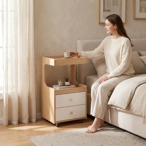 Velador Con Cajones Y Repisa Bicolor Con Rueda 80x40x43cm Mate Madera-7