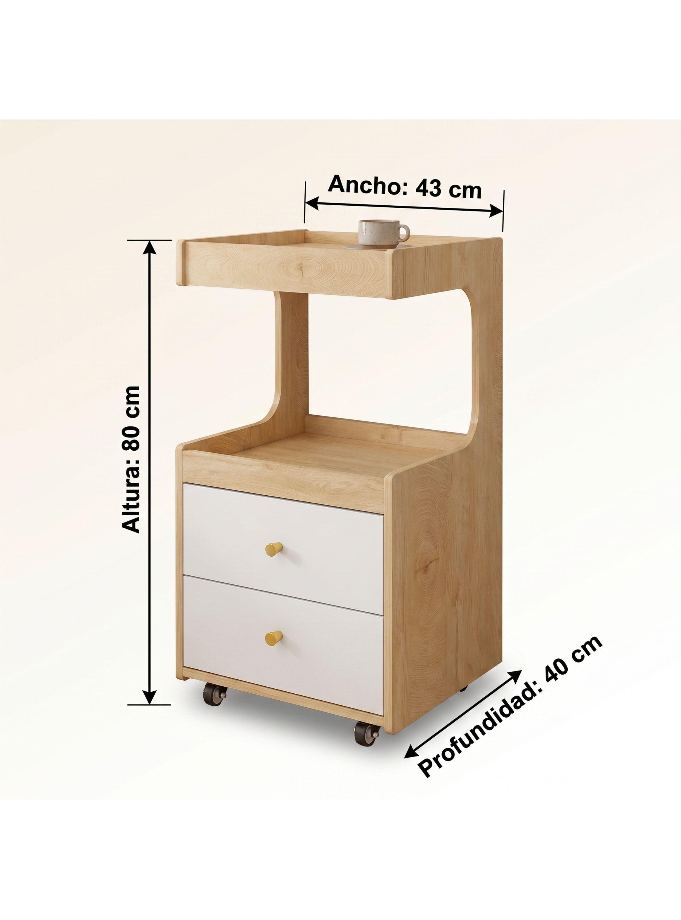 Velador Con Cajones Y Repisa Bicolor Con Rueda 80x40x43cm Mate Madera-2