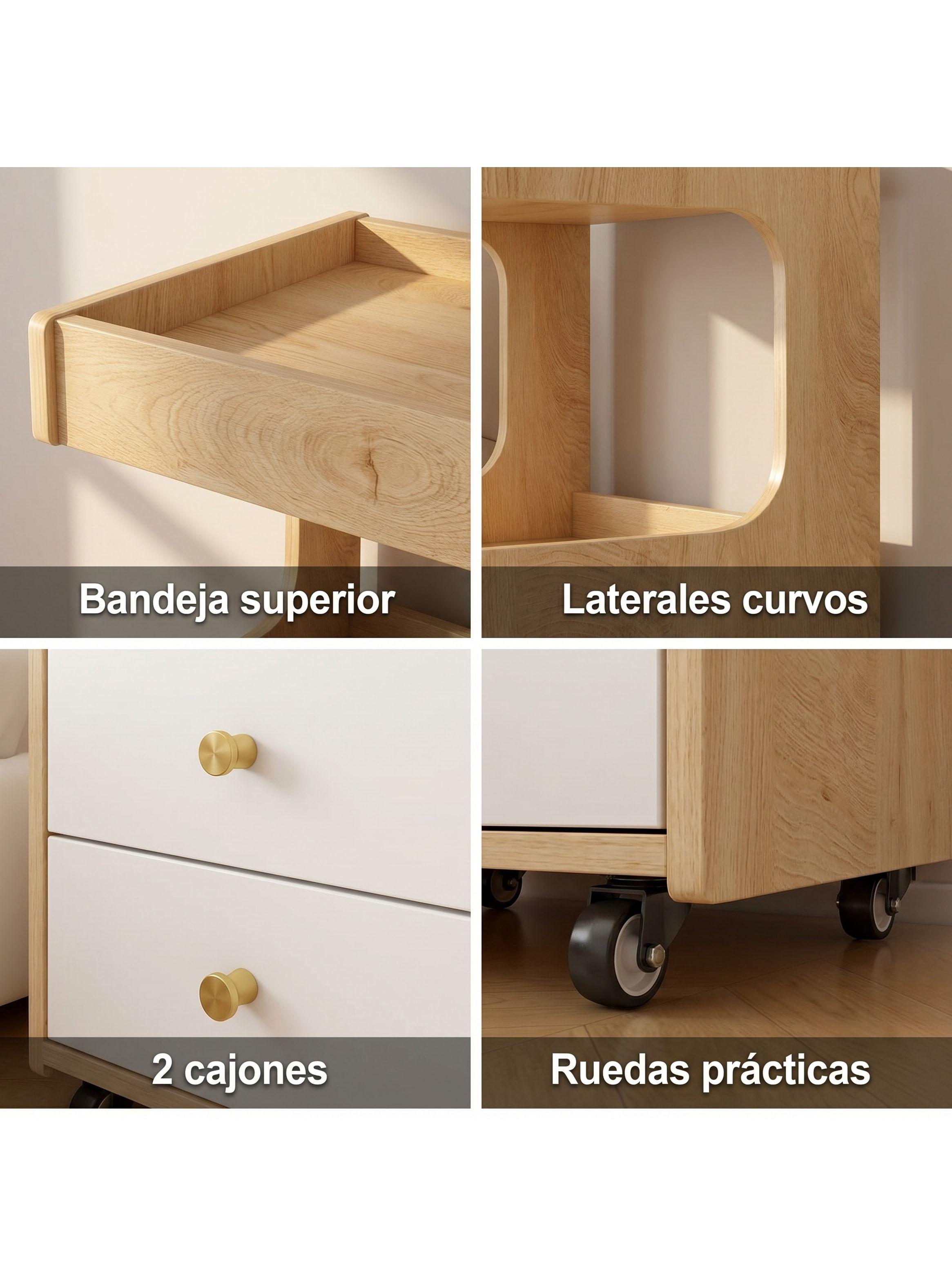 Velador Con Cajones Y Repisa Bicolor Con Rueda 80x40x43cm Mate Madera-3