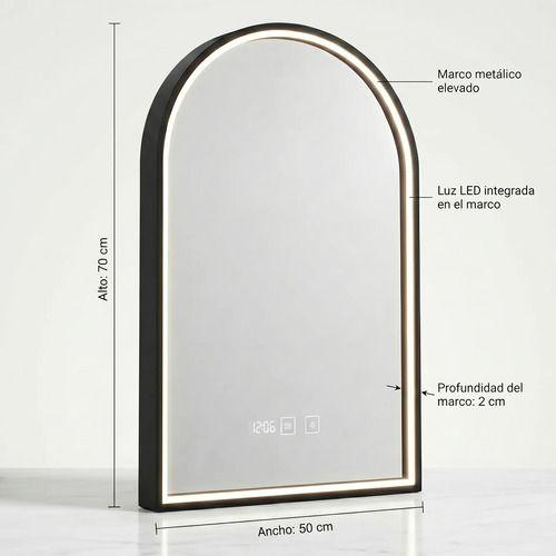 Espejo Marco Melalico Con Luz Led Touch Para Baño 50x70cm Negro-2