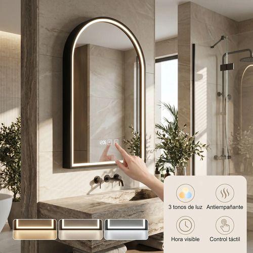 Espejo Marco Melalico Con Luz Led Touch Para Baño 50x70cm Negro-5