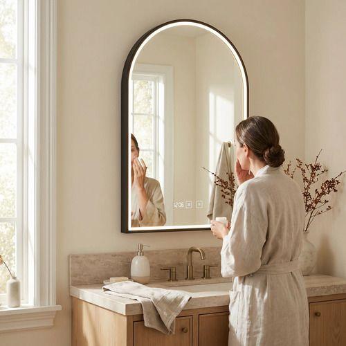 Espejo Marco Melalico Con Luz Led Touch Para Baño 50x70cm Negro-6