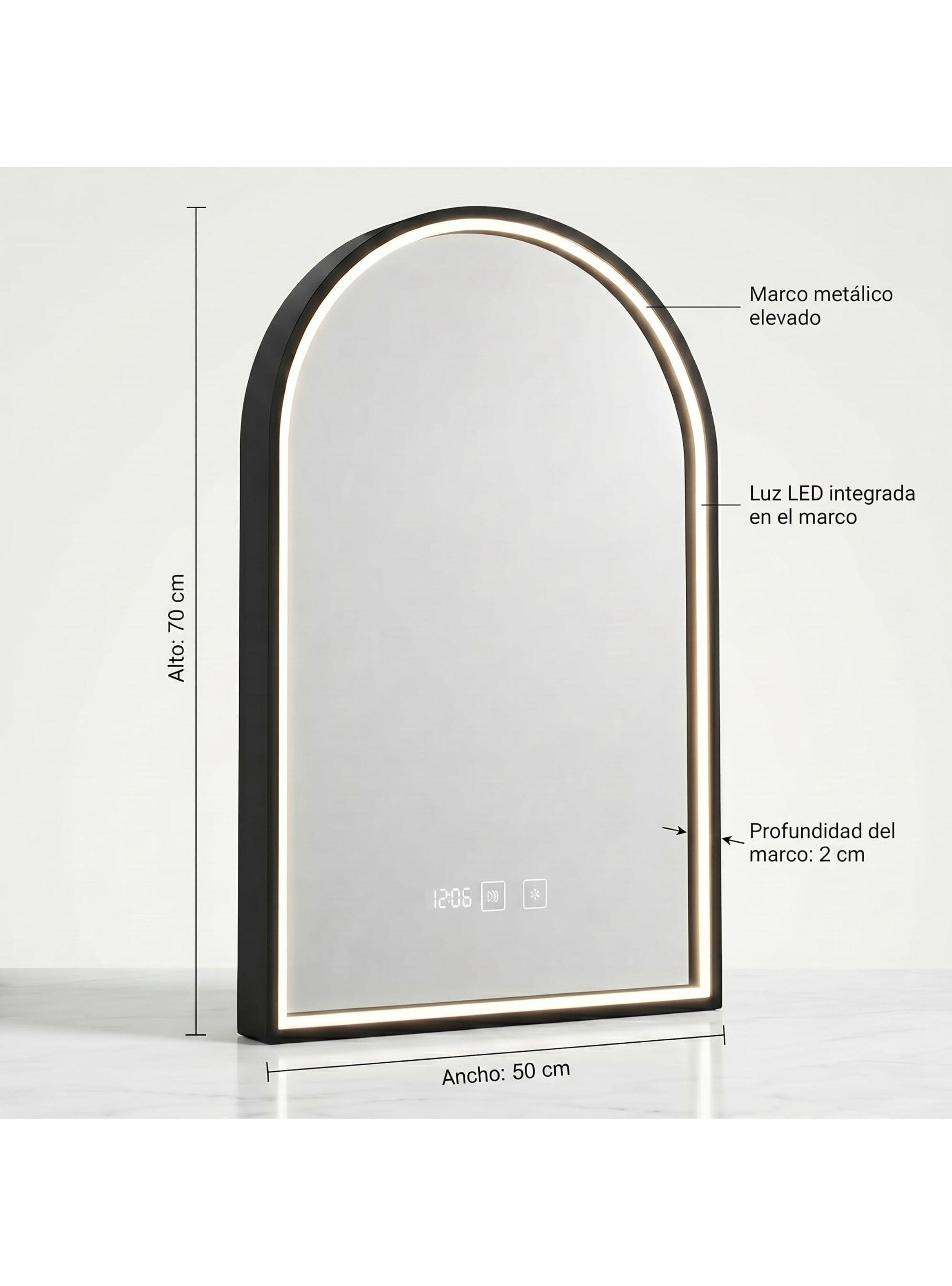 Espejo Marco Melalico Con Luz Led Touch Para Baño 50x70cm Negro-2