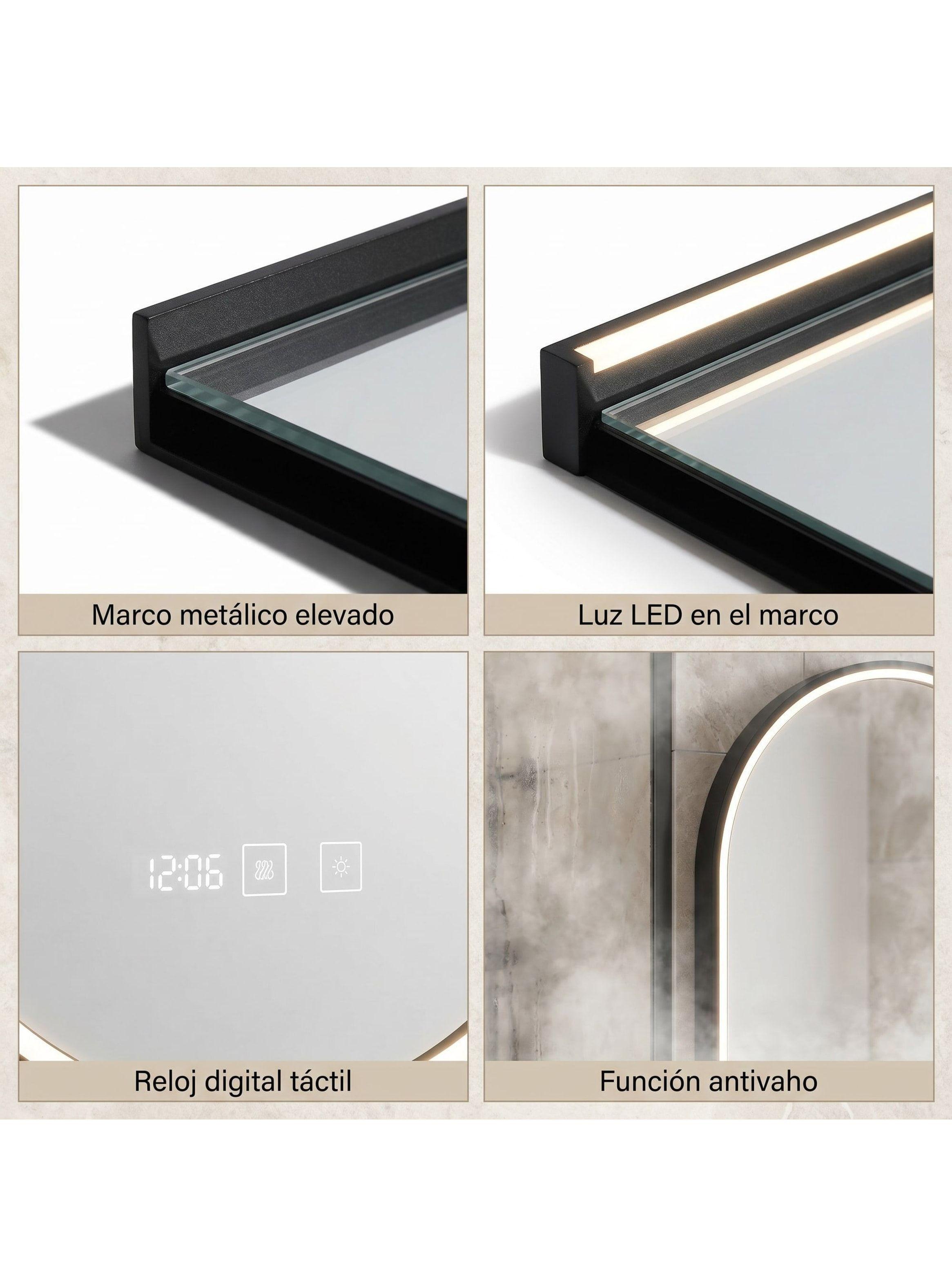 Espejo Marco Melalico Con Luz Led Touch Para Baño 50x70cm Negro-4
