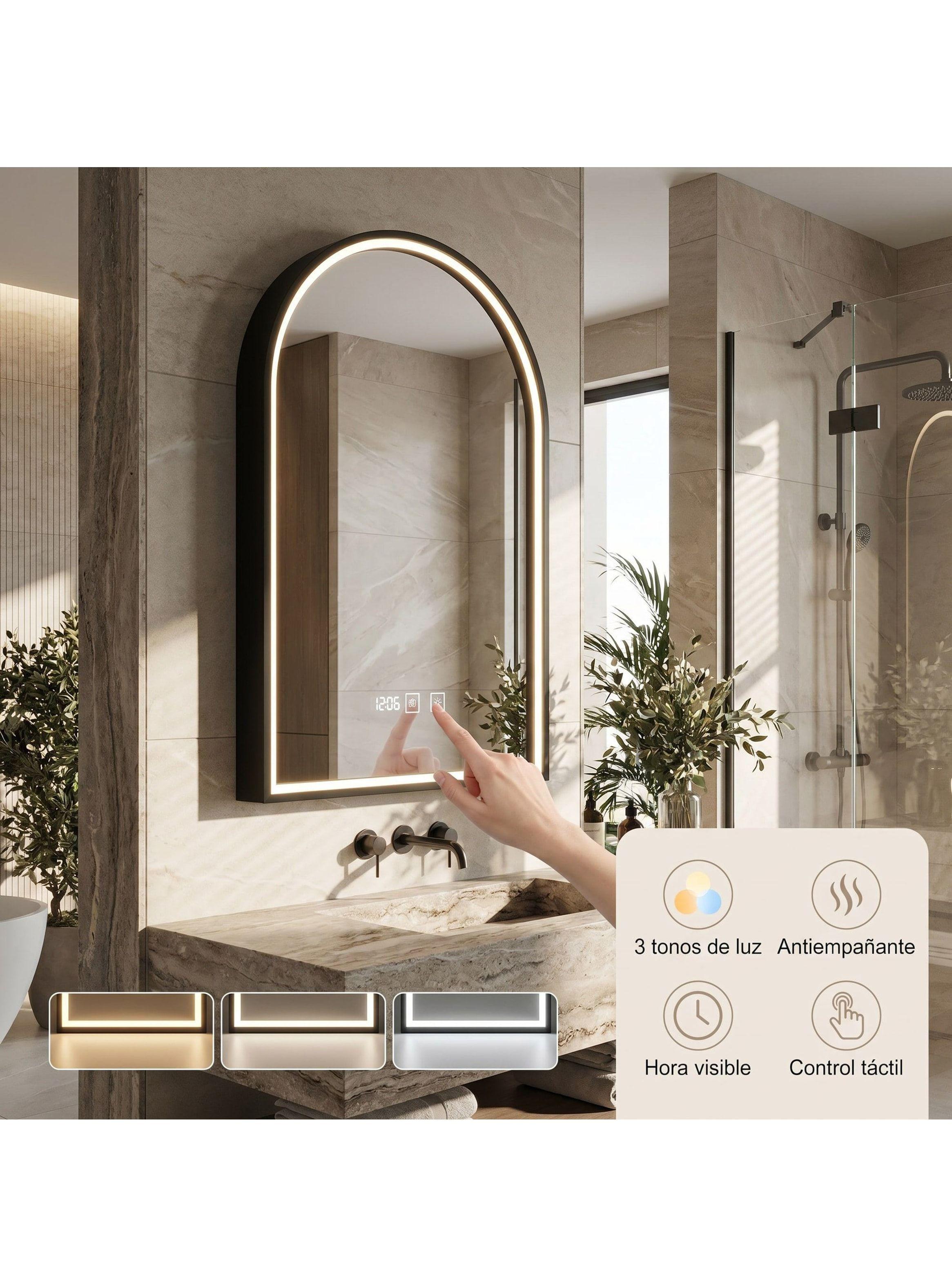 Espejo Marco Melalico Con Luz Led Touch Para Baño 50x70cm Negro-5