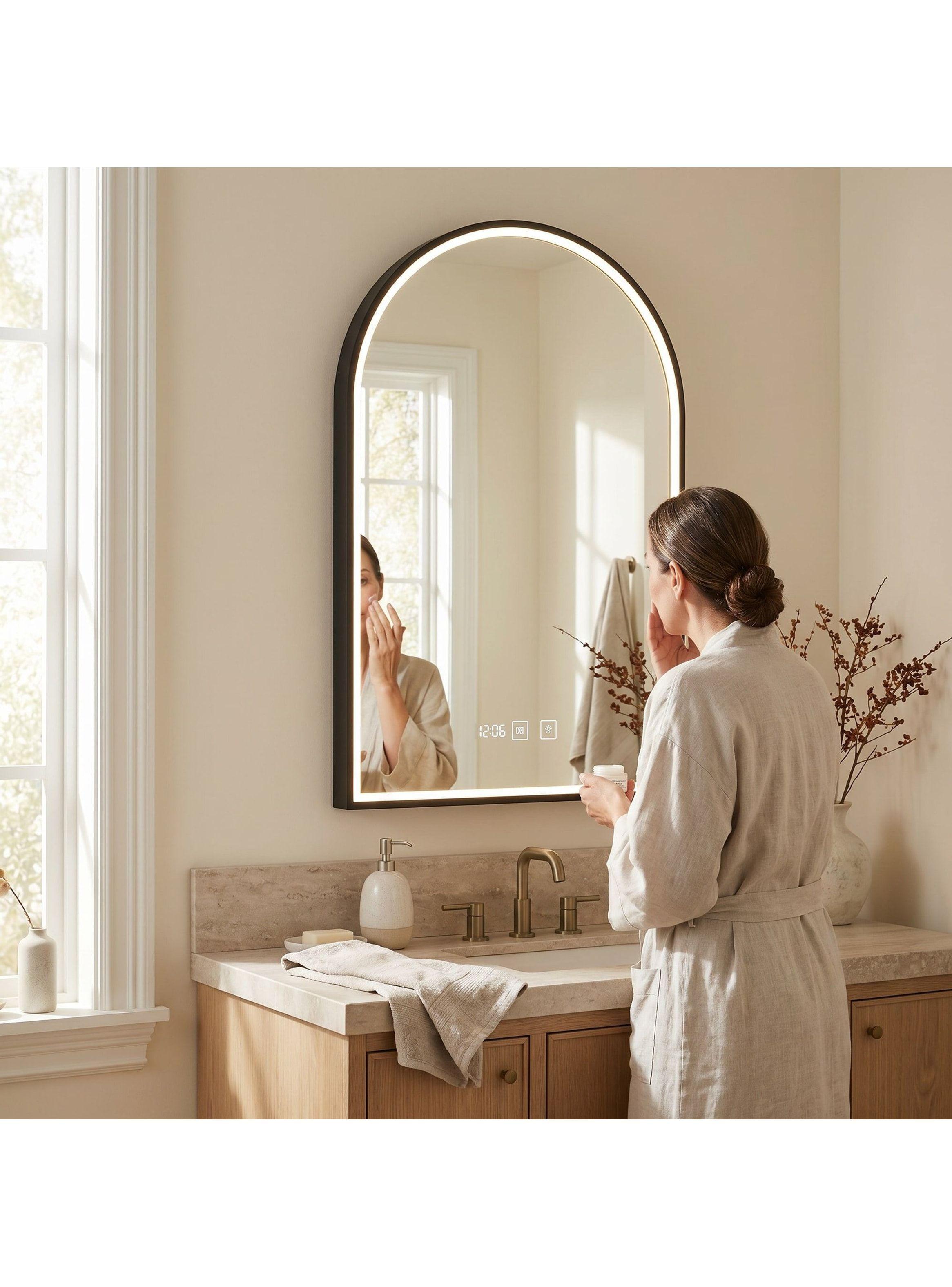 Espejo Marco Melalico Con Luz Led Touch Para Baño 50x70cm Negro-6