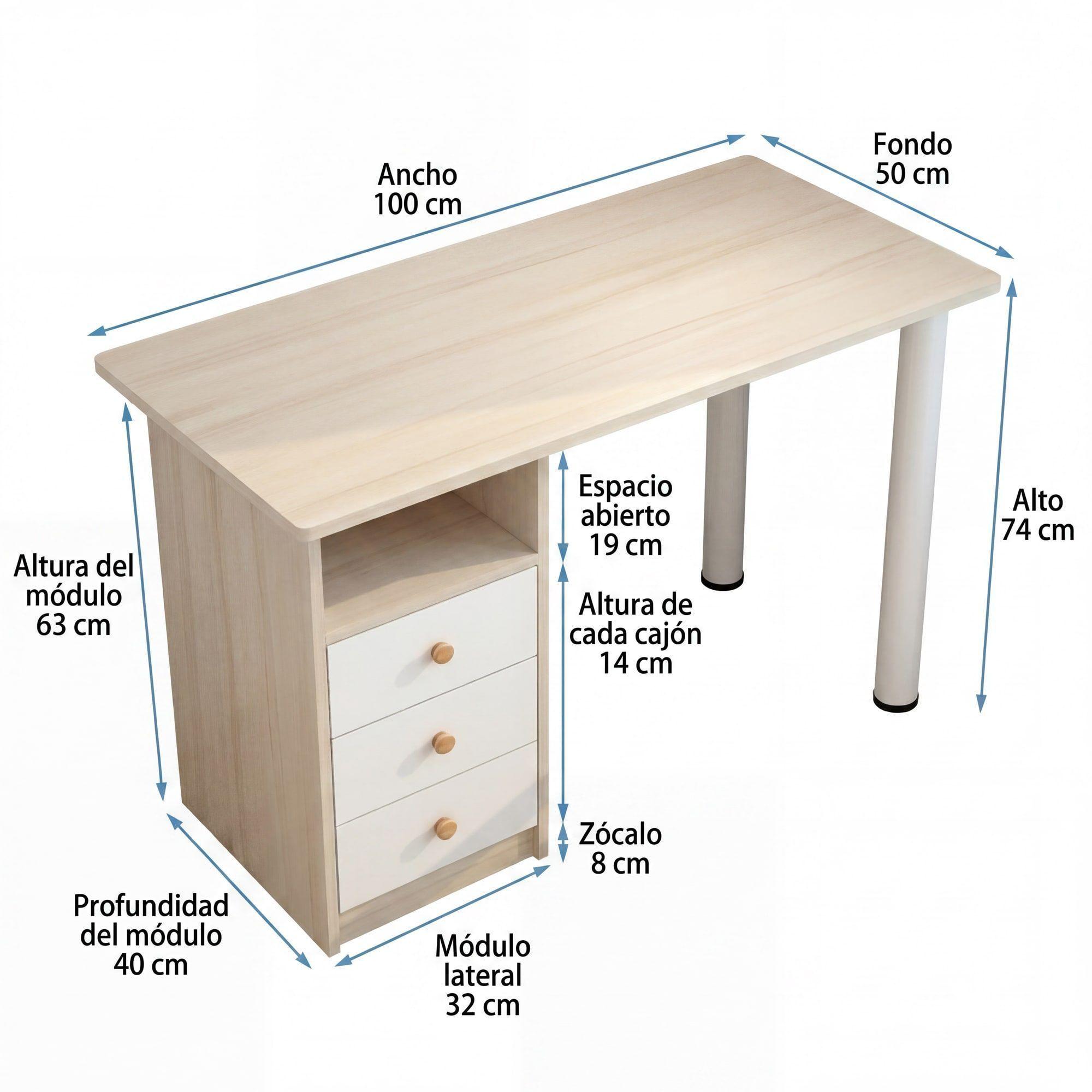 Homer Design Escritorio Oficina Madera Con Cajones Reforzado Pie Redondo-3