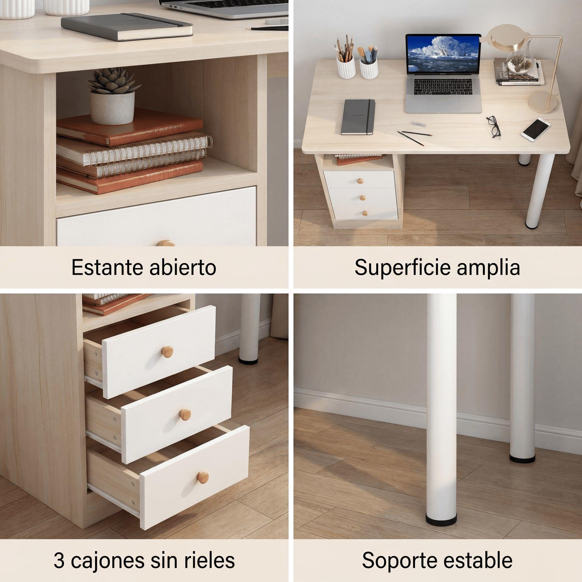 Homer Design Escritorio Oficina Madera Con Cajones Reforzado Pie Redondo-6