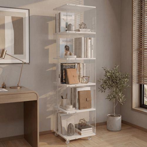 Biblioteca Librero Giratorio Libros Transparente 165x40cm Blanco-6