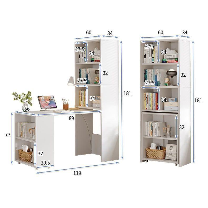 Escritorio Plegable Moderno Con Estantería Lateral Con Rueda Blanco-7