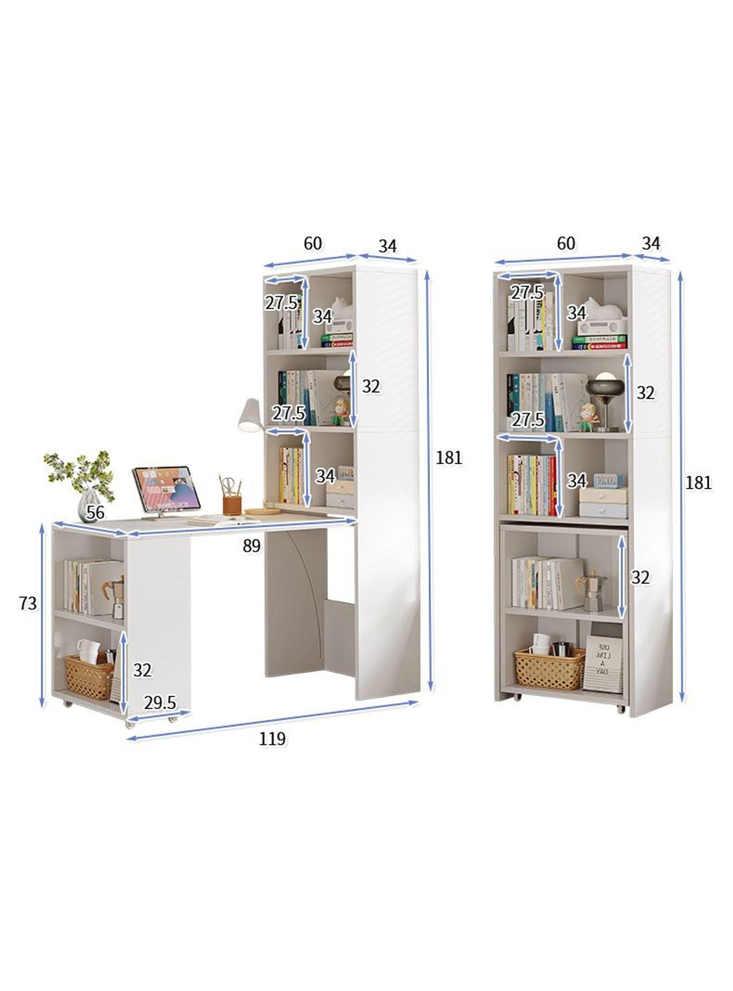Escritorio Plegable Moderno Con Estantería Lateral Con Rueda Blanco-7