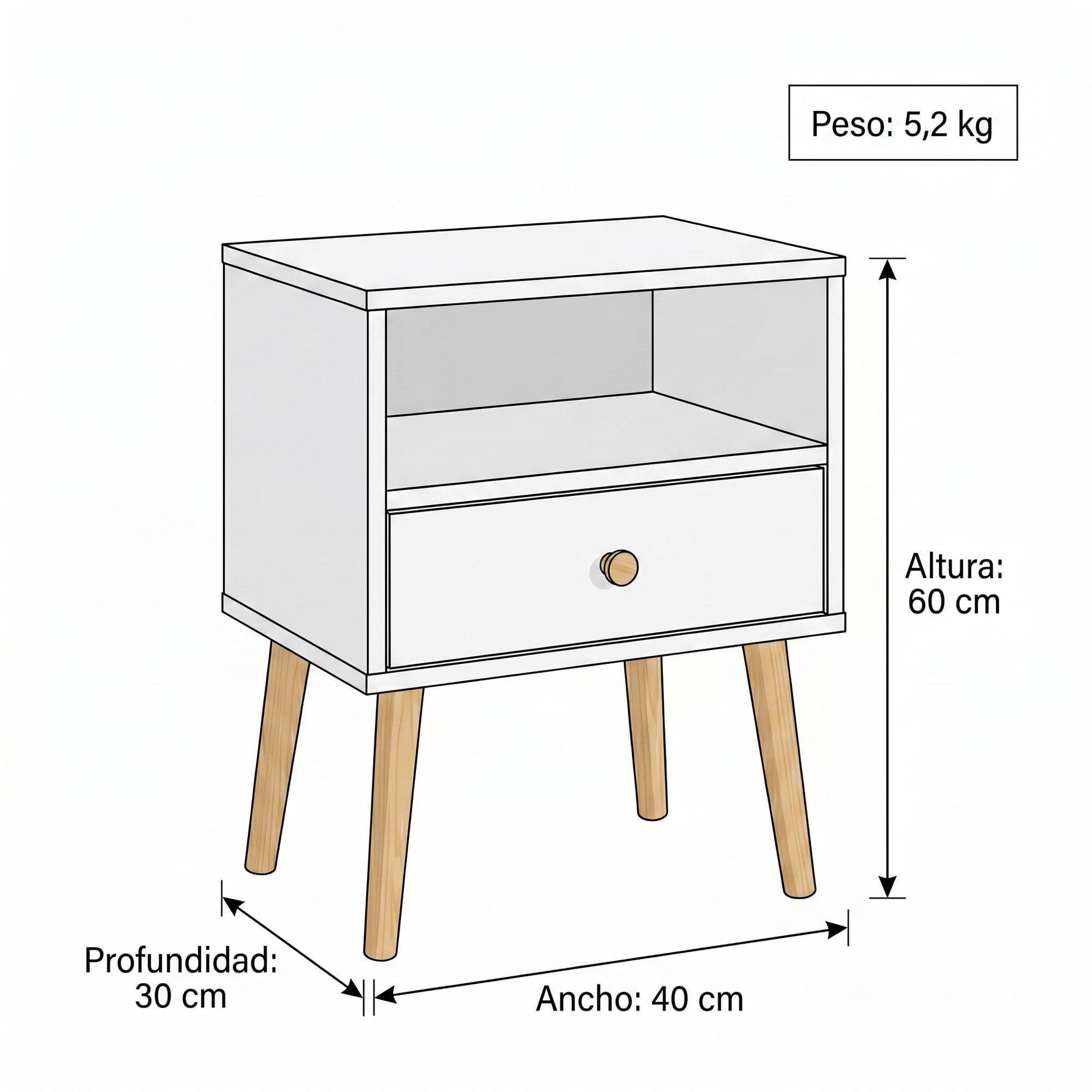 Velador Minimalista Moderno Con Cajón Home Design 60x40x30 Mate Blanco-2