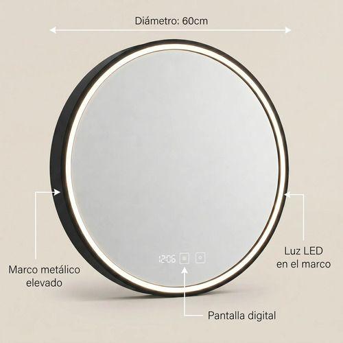 Espejo Marco Melalico Con Luz Led Touch Para Baño 60cm Negro-2