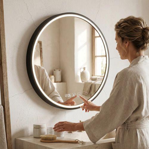 Espejo Marco Melalico Con Luz Led Touch Para Baño 60cm Negro-6