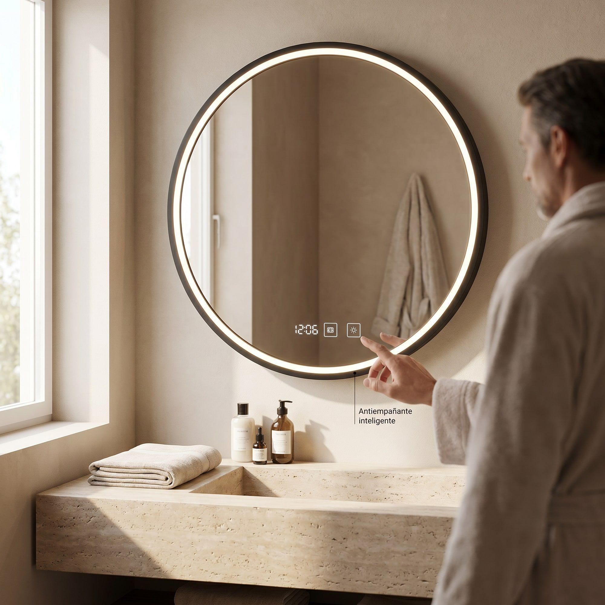 Espejo Marco Melalico Con Luz Led Touch Para Baño 60cm Negro-4
