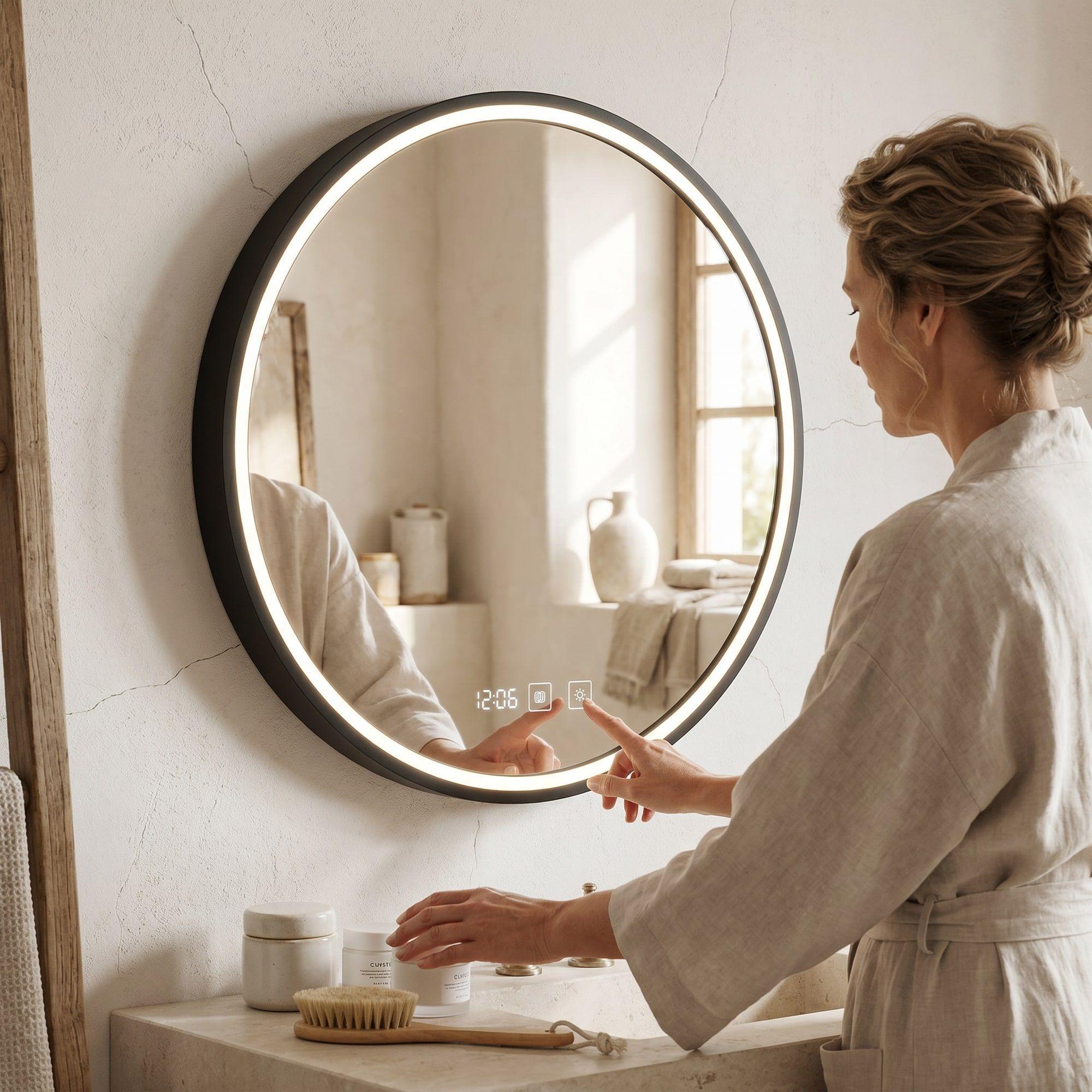 Espejo Marco Melalico Con Luz Led Touch Para Baño 60cm Negro-6