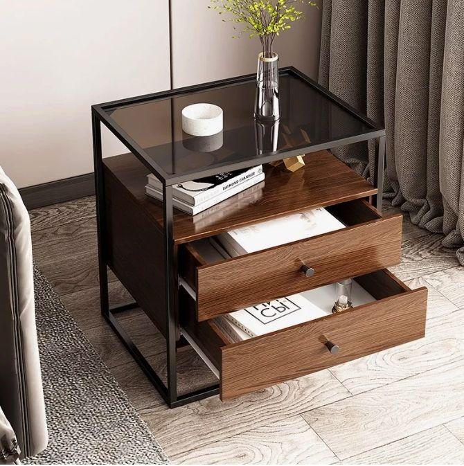 Velador Vanguardia 2 Cajones 50*40*53cm Repisa Vidrio-6