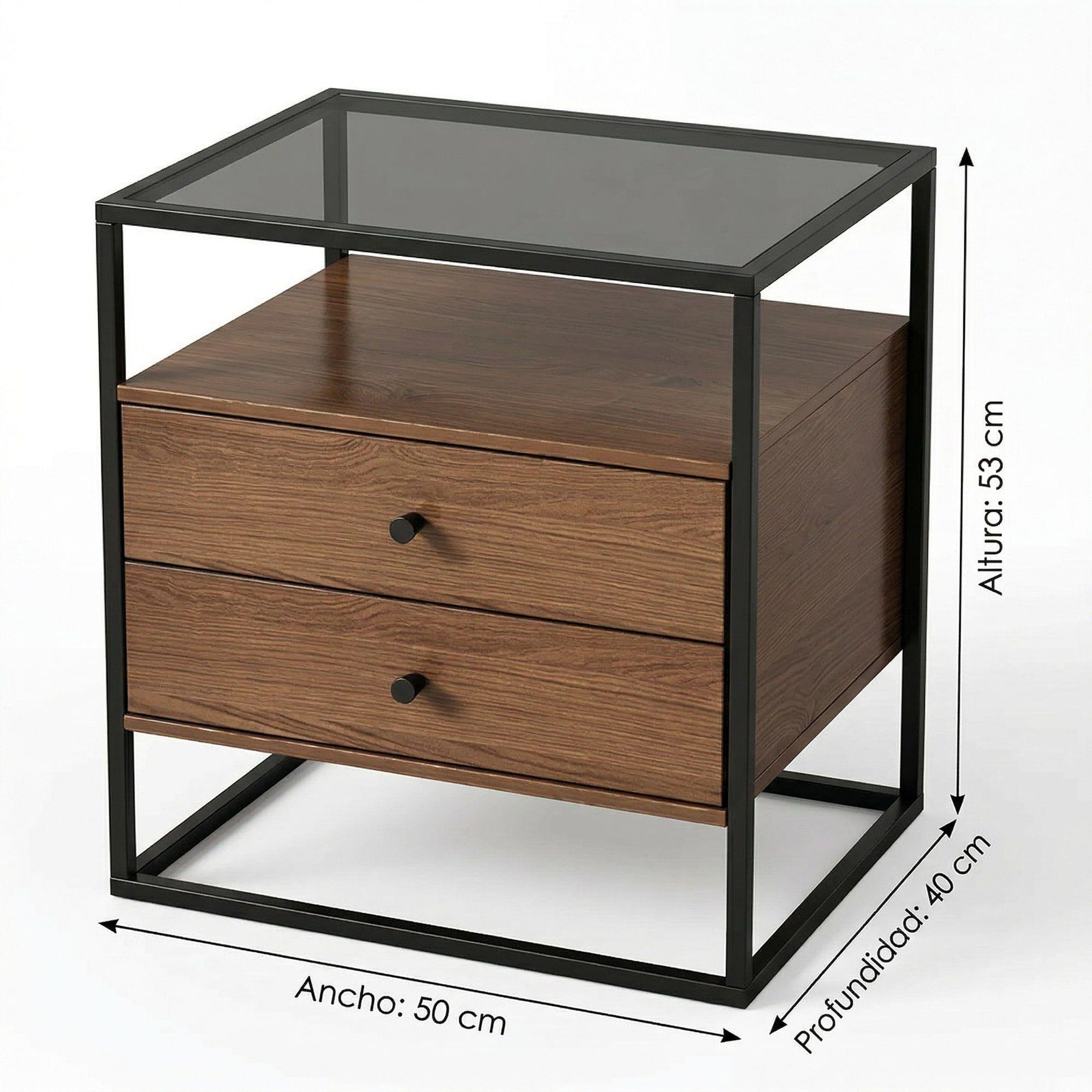 Velador Vanguardia 2 Cajones 50*40*53cm Repisa Vidrio-2