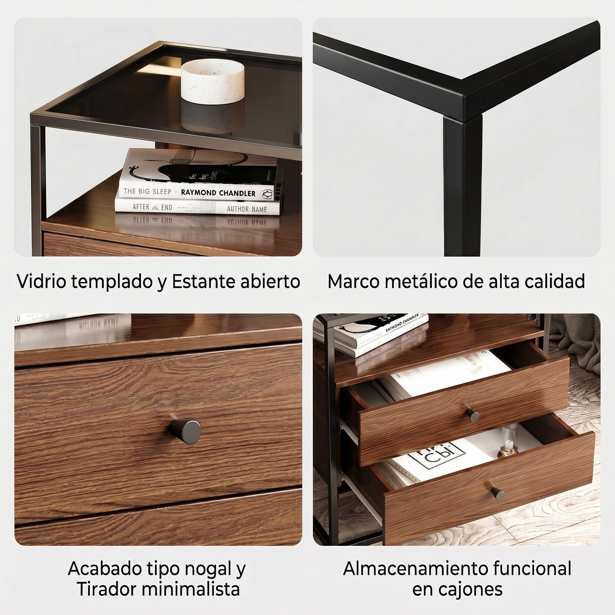 Velador Vanguardia 2 Cajones 50*40*53cm Repisa Vidrio-6