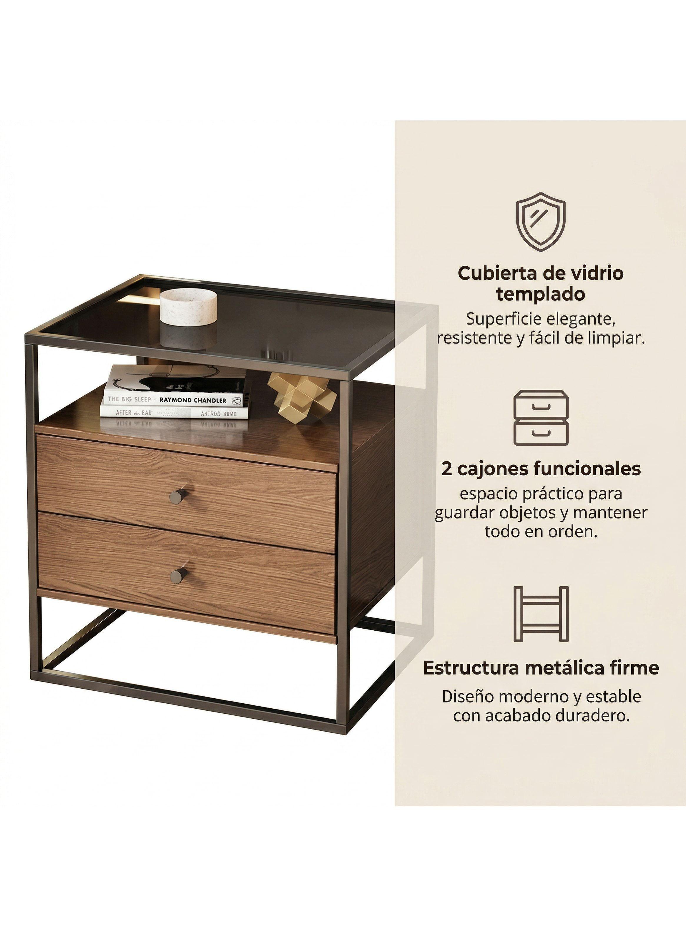 Velador Vanguardia 2 Cajones 50*40*53cm Repisa Vidrio-1