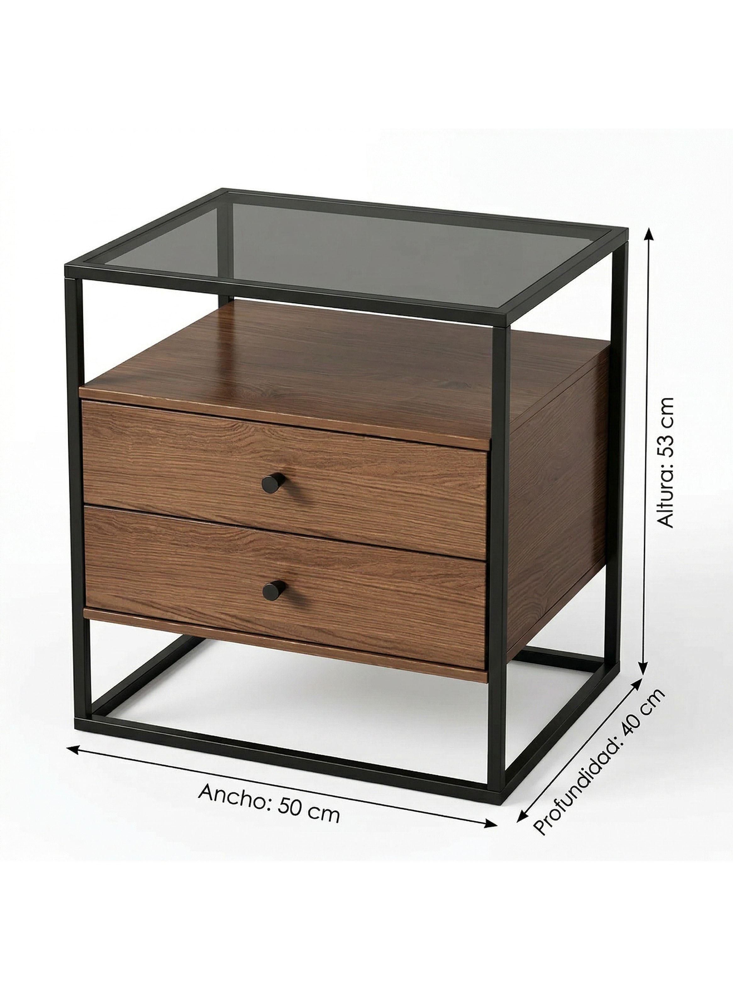 Velador Vanguardia 2 Cajones 50*40*53cm Repisa Vidrio-2