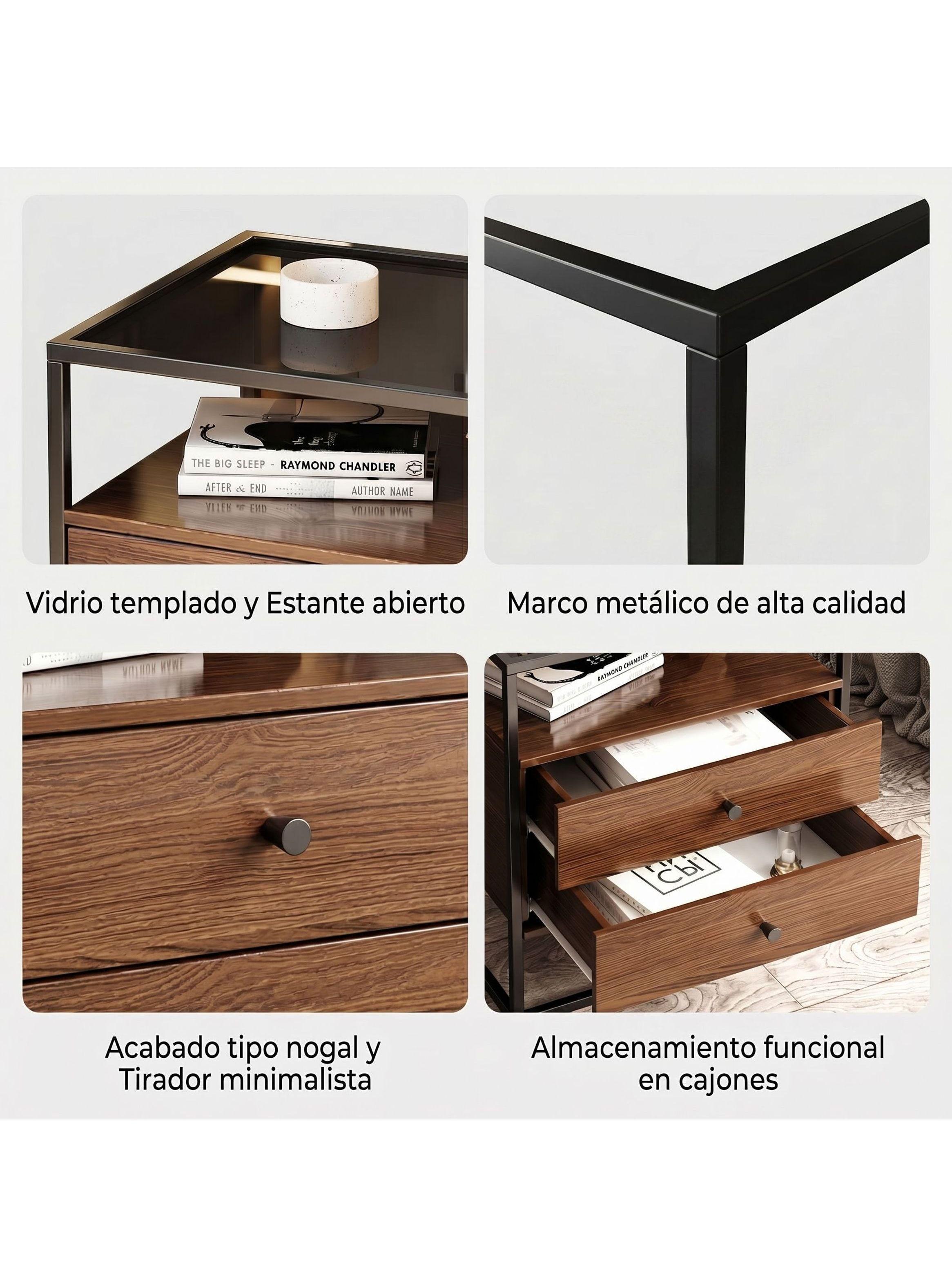 Velador Vanguardia 2 Cajones 50*40*53cm Repisa Vidrio-6