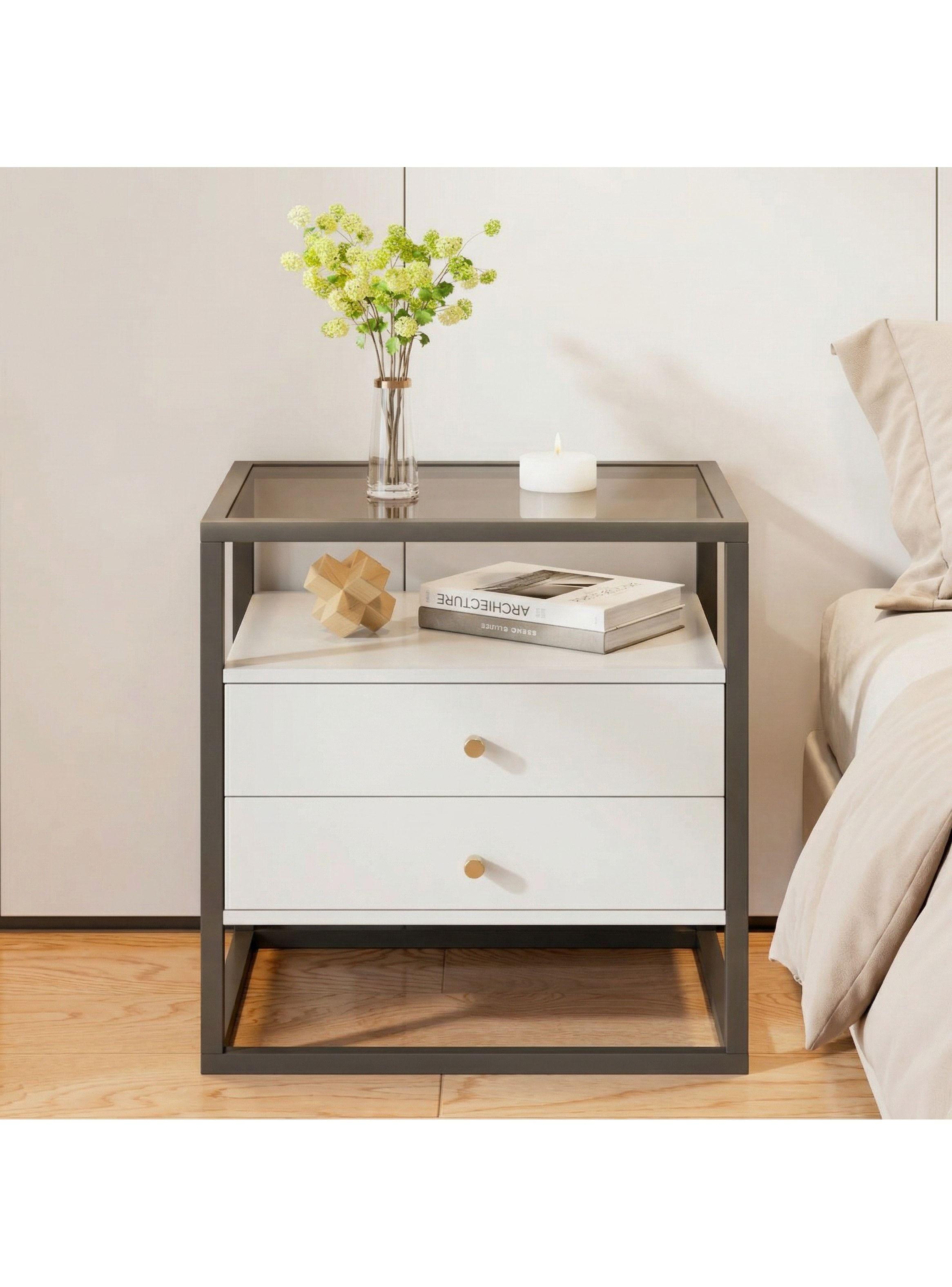 Velador Vanguardia 2 Cajones 50*40*53cm Repisa Vidrio-0