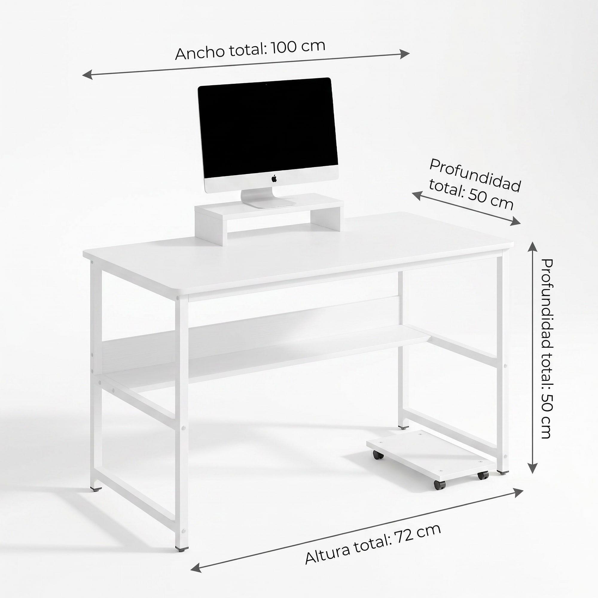 Escritorio Con Elevador De Monitor Y Organizadores 100x50x72 Blanco-2