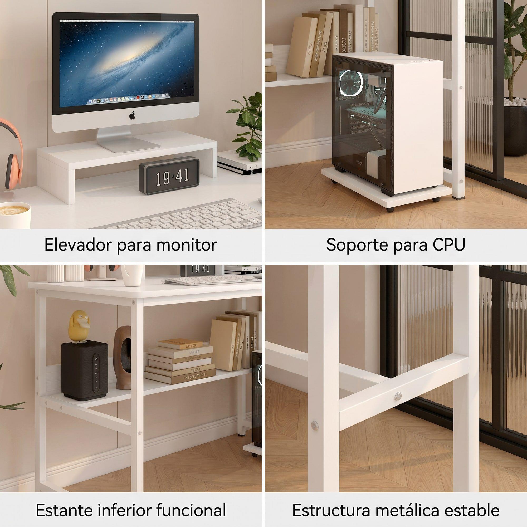 Escritorio Con Elevador De Monitor Y Organizadores 100x50x72 Blanco-3