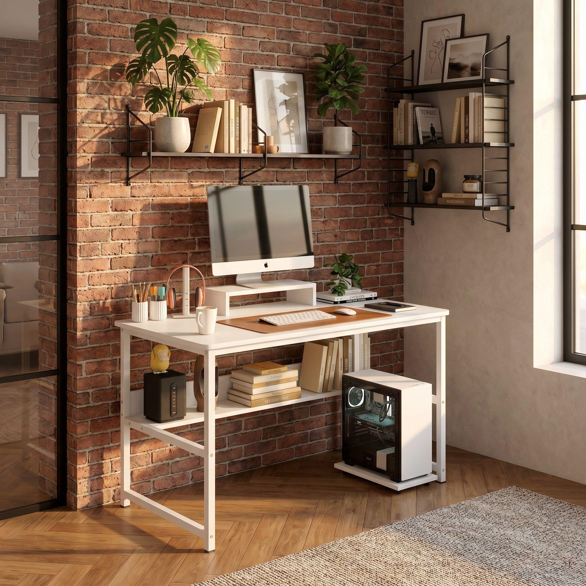 Escritorio Con Elevador De Monitor Y Organizadores 100x50x72 Blanco-4