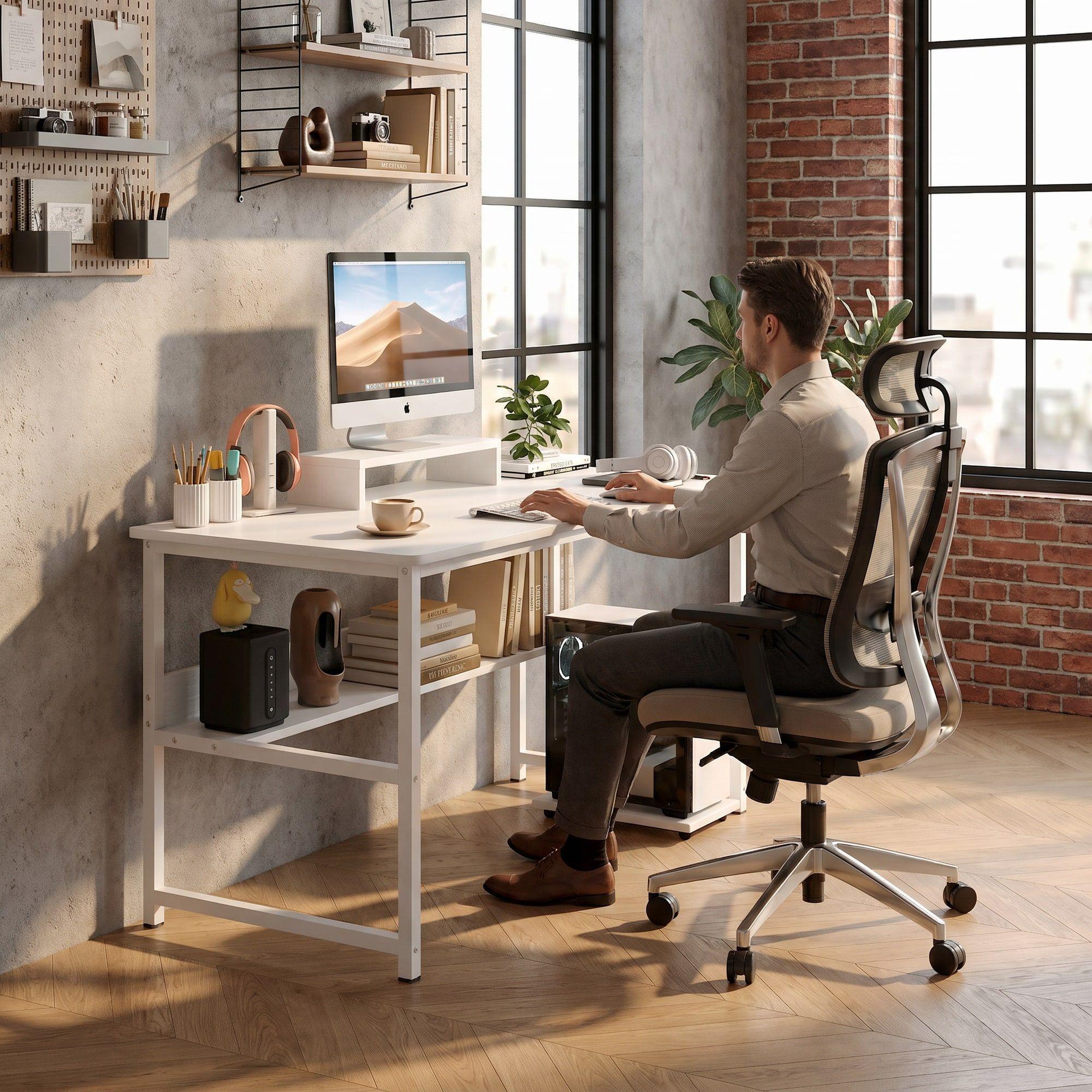 Escritorio Con Elevador De Monitor Y Organizadores 100x50x72 Blanco-5