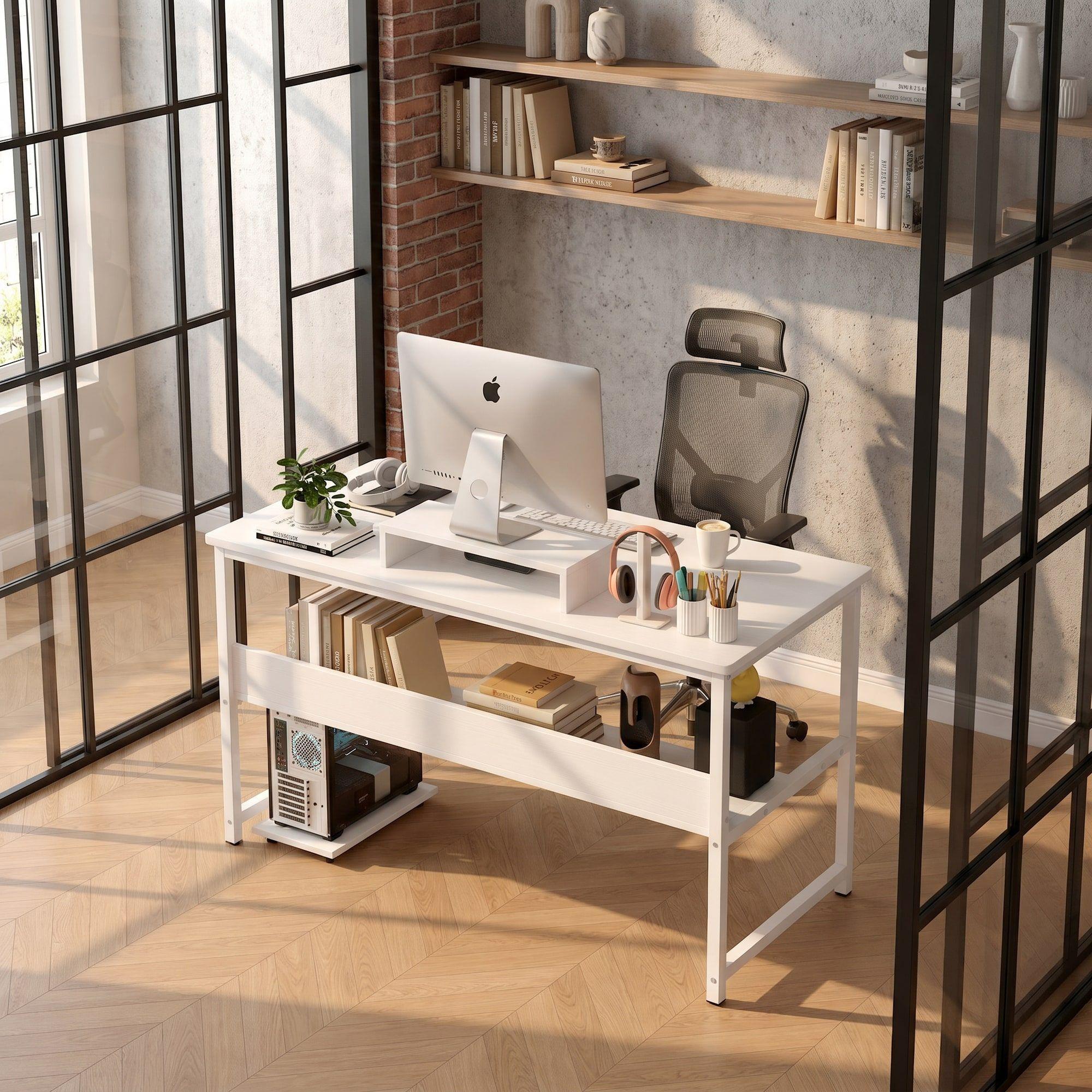 Escritorio Con Elevador De Monitor Y Organizadores 100x50x72 Blanco-6