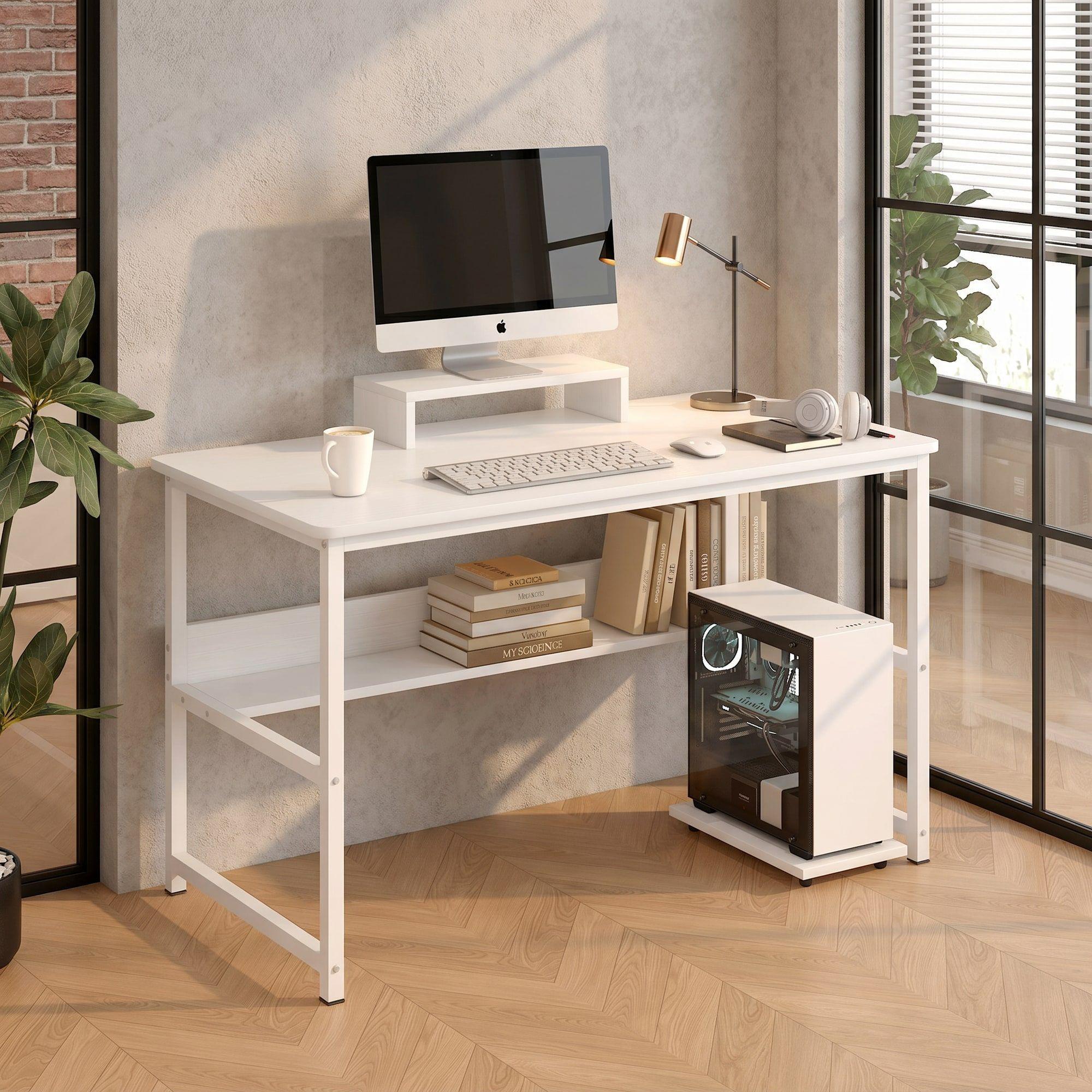 Escritorio Con Elevador De Monitor Y Organizadores 100x50x72 Blanco-7