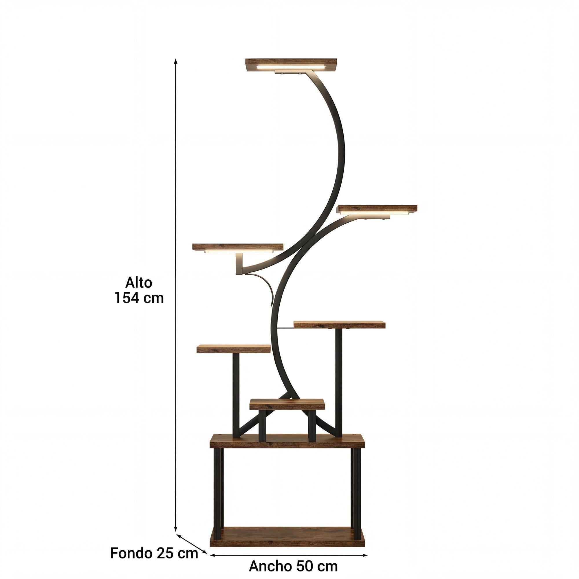 Organizador Repisa Decoración Estante Planta Librero Con Luz Marrón-2