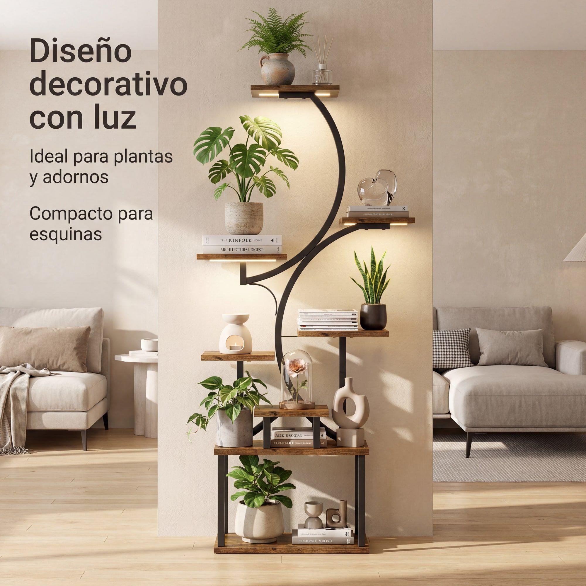 Organizador Repisa Decoración Estante Planta Librero Con Luz Marrón-4