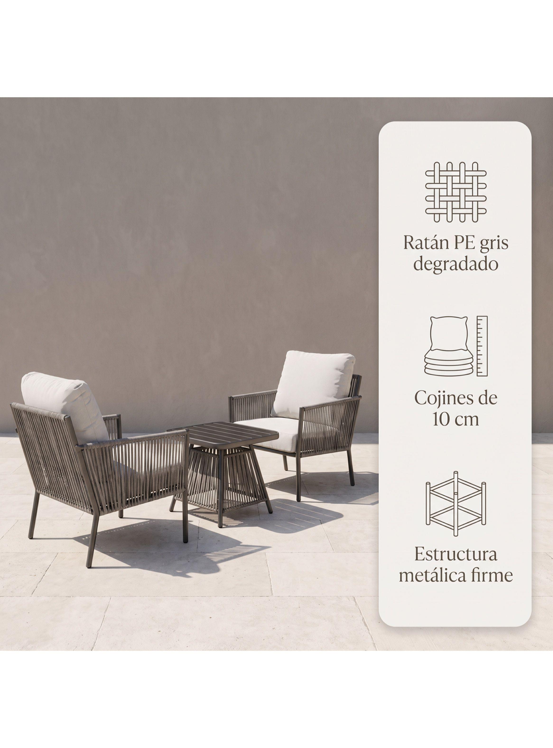Juego De Terraza Lavinia 3 Piezas 2 Sillones Mesa Y Cojines Gris-1