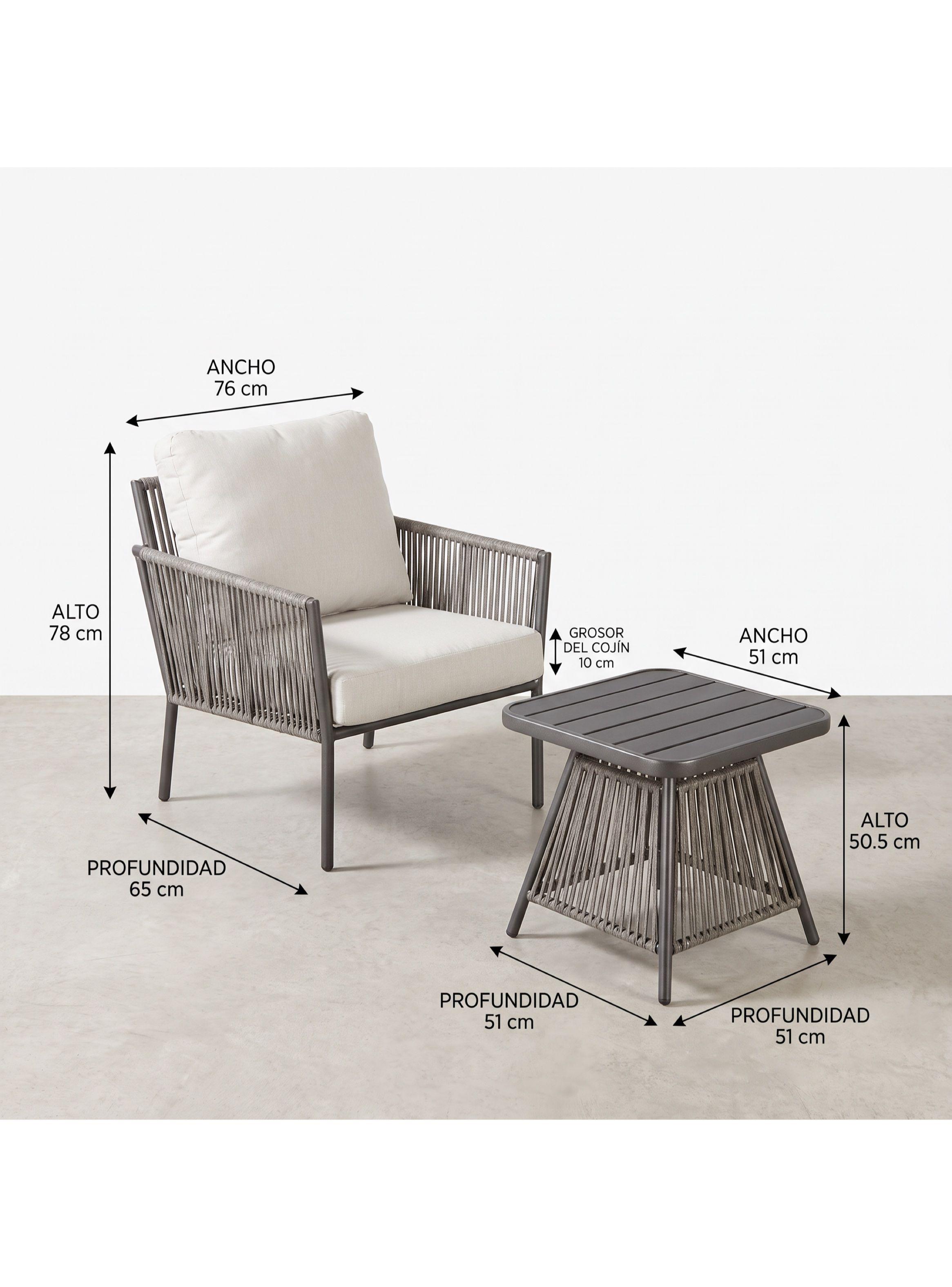 Juego De Terraza Lavinia 3 Piezas 2 Sillones Mesa Y Cojines Gris-2