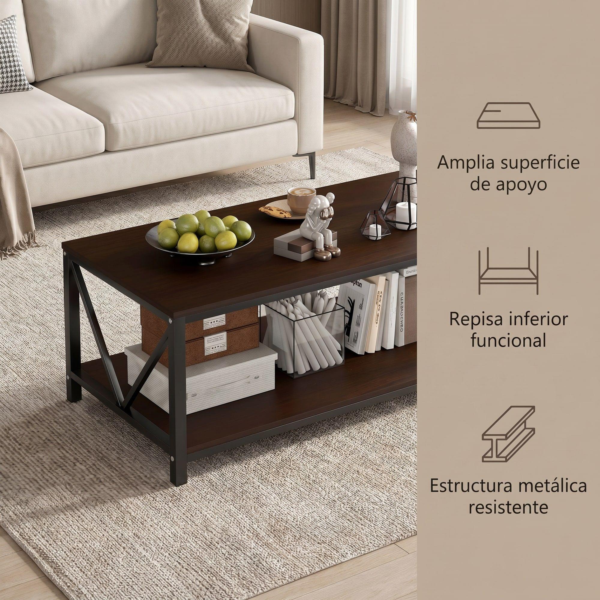 Mesa De Centro Minimalista Con Cubierta De Melamina Color Marrón Oscuro-1