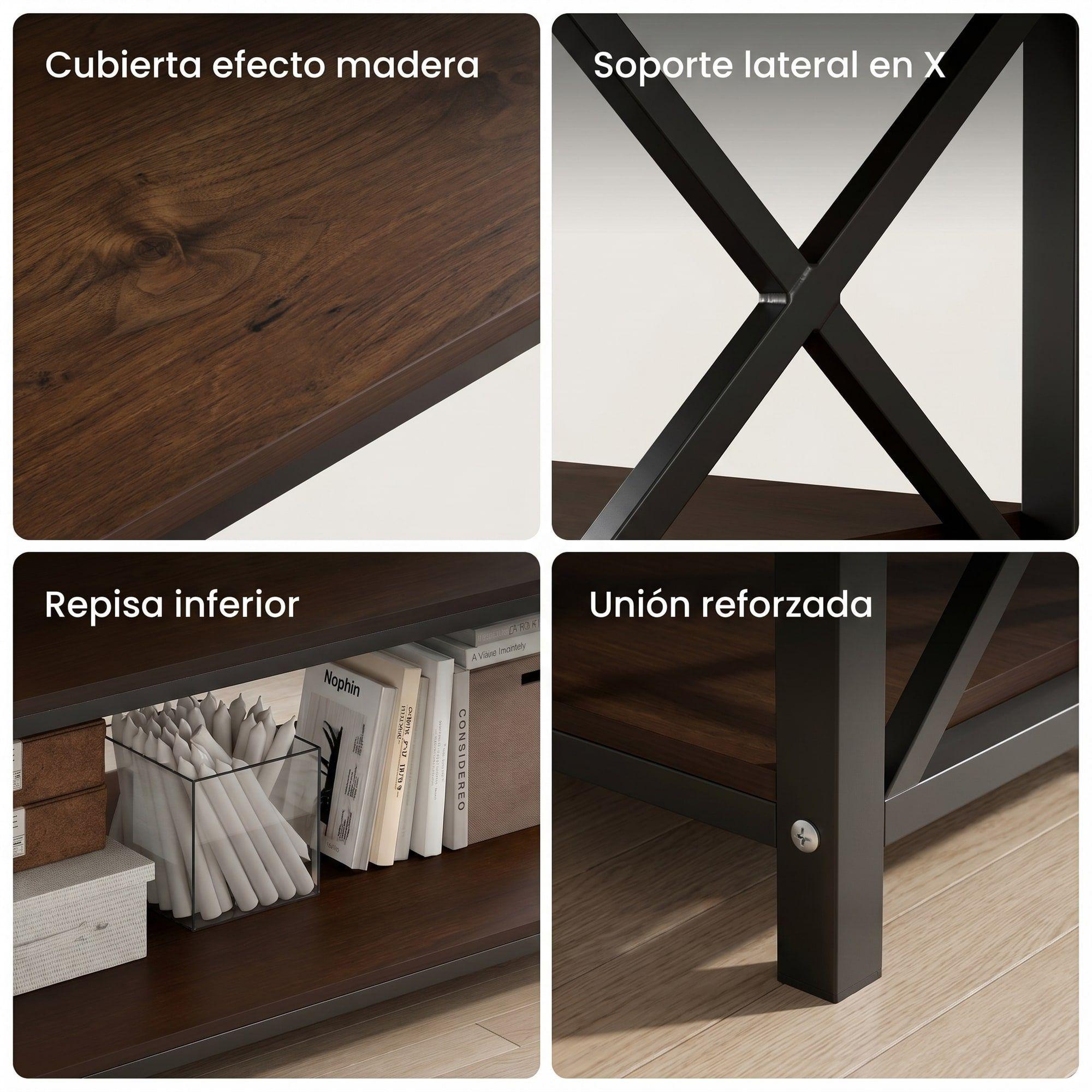 Mesa De Centro Minimalista Con Cubierta De Melamina Color Marrón Oscuro-3