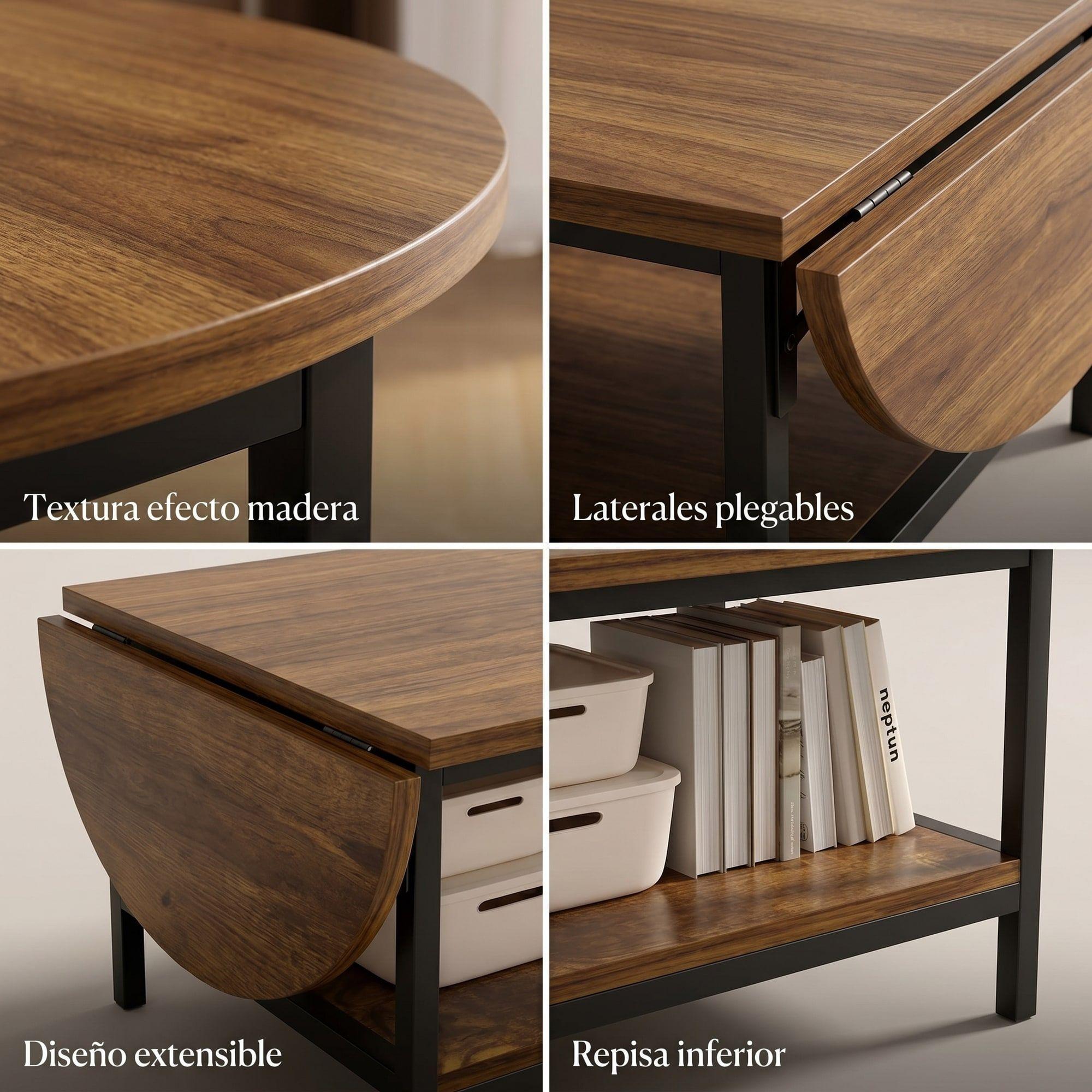 Mesa De Centro Plegable Minimalista Ancho 60-120 Cm Marrón Oscuro-2