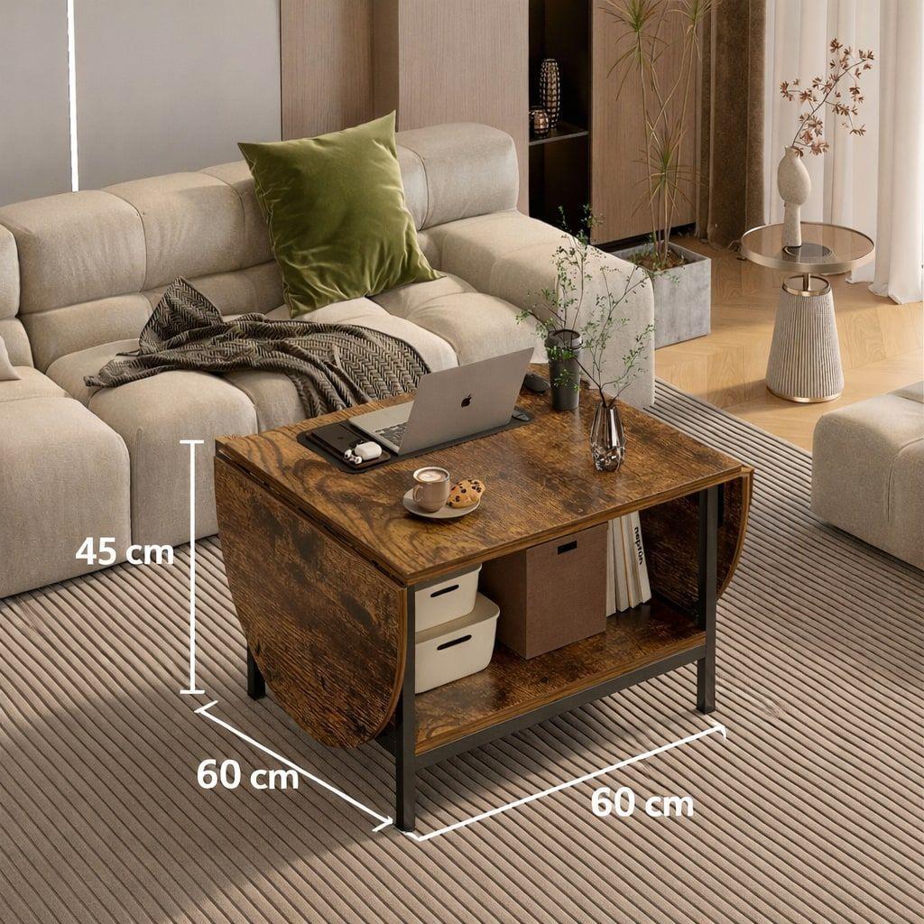 Mesa De Centro Plegable Minimalista Ancho 60-120 Cm Marrón Oscuro-4