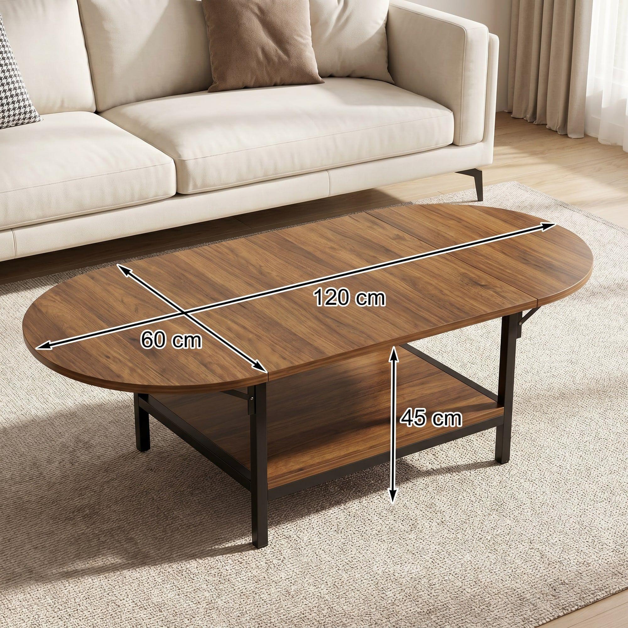 Mesa De Centro Plegable Minimalista Ancho 60-120 Cm Marrón Oscuro-5