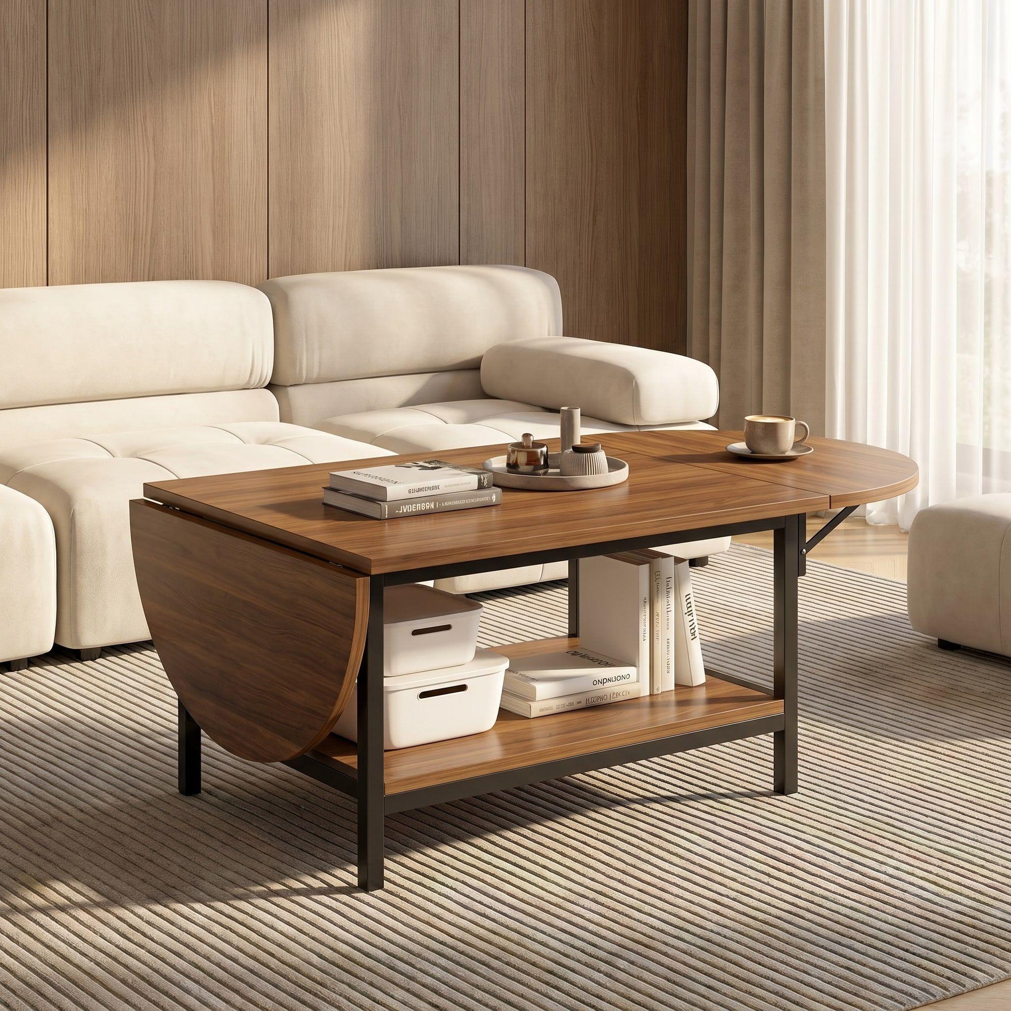 Mesa De Centro Plegable Minimalista Ancho 60-120 Cm Marrón Oscuro-7