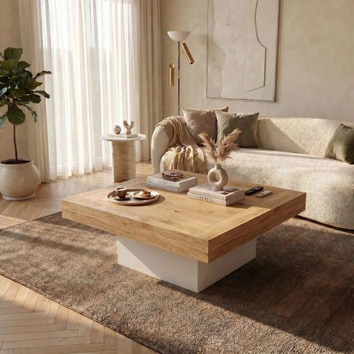 Mesa De Centro Minimalista Con Cubierta De Melamina 90x90cm Color Marrón Claro-0