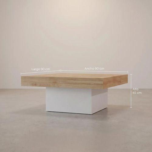 Mesa De Centro Minimalista Con Cubierta De Melamina 90x90cm Color Marrón Claro-2