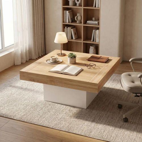 Mesa De Centro Minimalista Con Cubierta De Melamina 90x90cm Color Marrón Claro-5