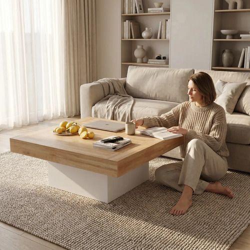 Mesa De Centro Minimalista Con Cubierta De Melamina 90x90cm Color Marrón Claro-6