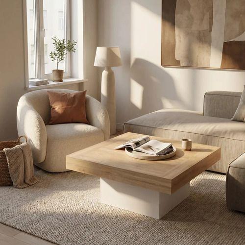 Mesa De Centro Minimalista Con Cubierta De Melamina 90x90cm Color Marrón Claro-7
