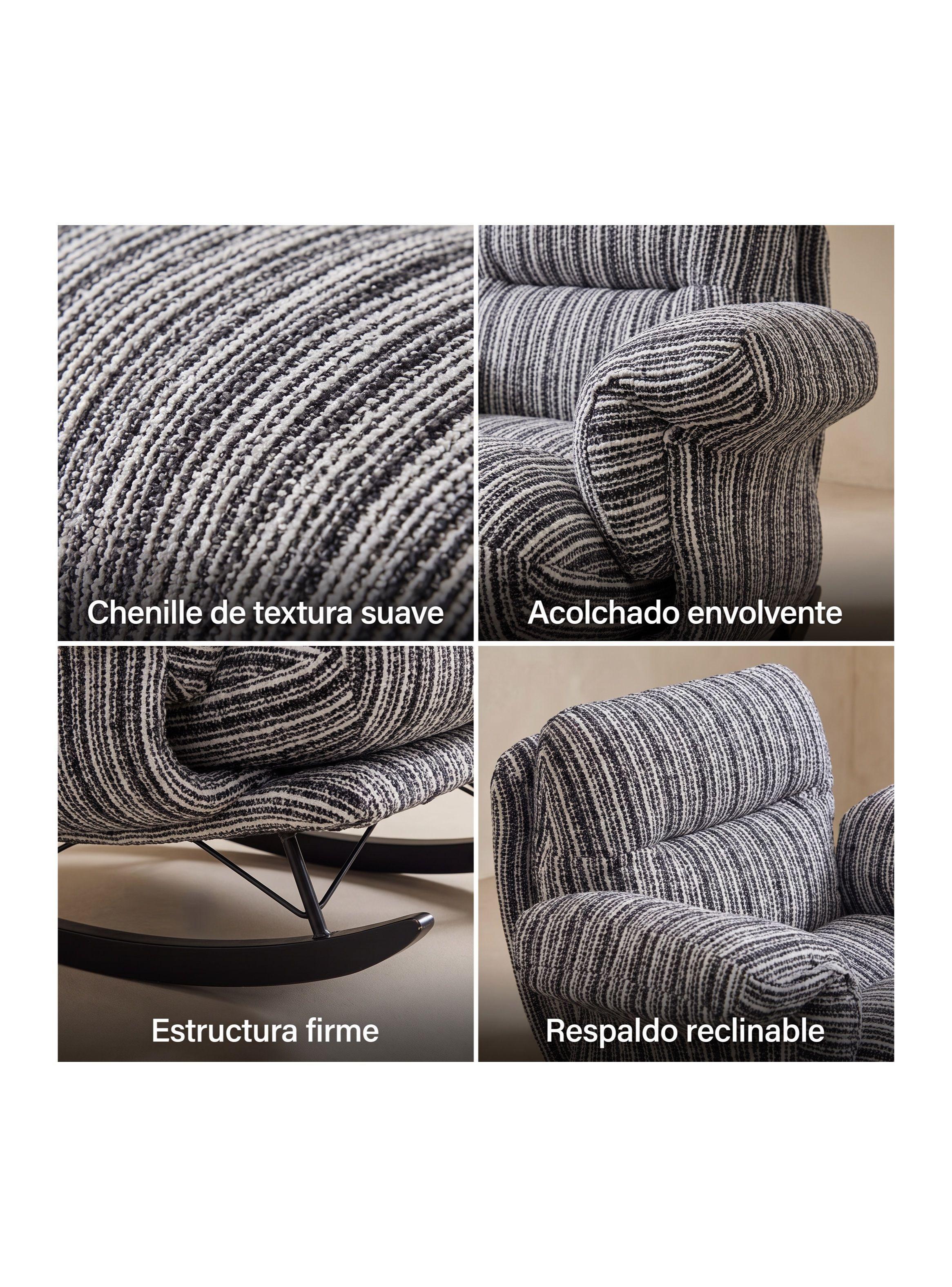 Sillón Mecedor Reclinable Amélie Chenilla Con Respaldo Alto-3